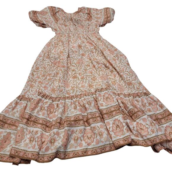 By the River tiered ruffle bohemian midi dress peach floral cottagecore peasant - Picture 8 of 8